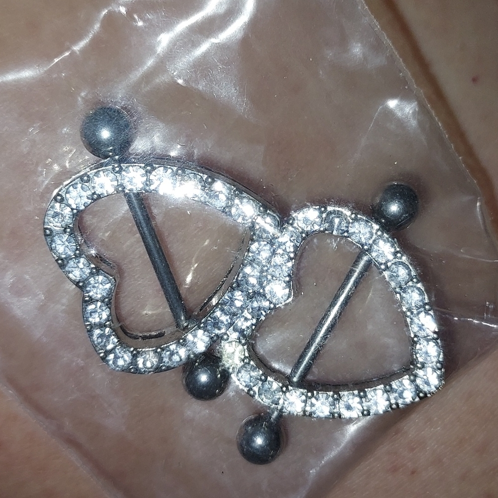 Diamond heart nipple rings